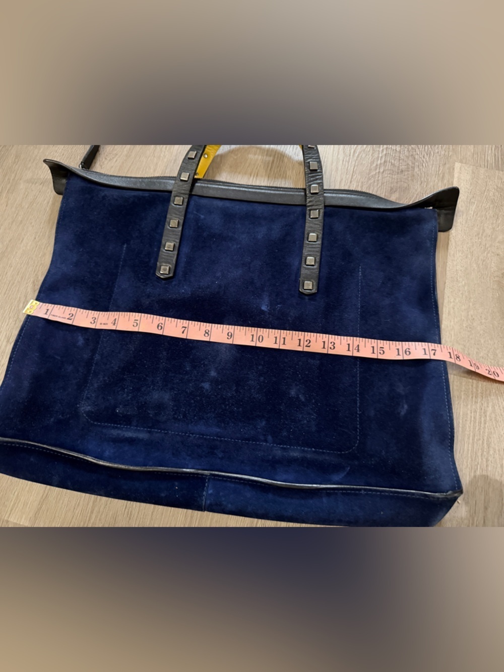 Jimmy Choo Blue Suede Tote with Black Studded Handles - Picture 8 of 10